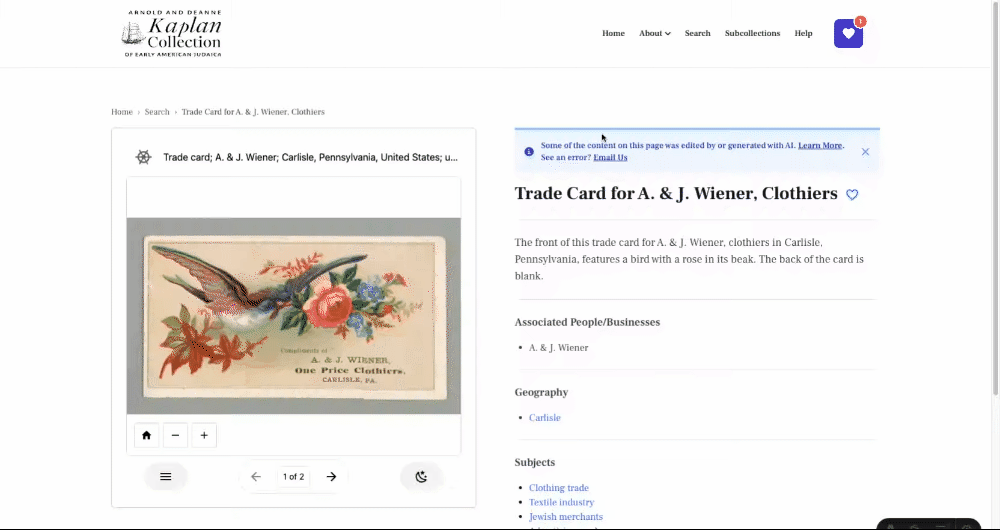 Item Page featuring Metadata Panel